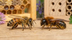 eine wildbiene und honigbiene