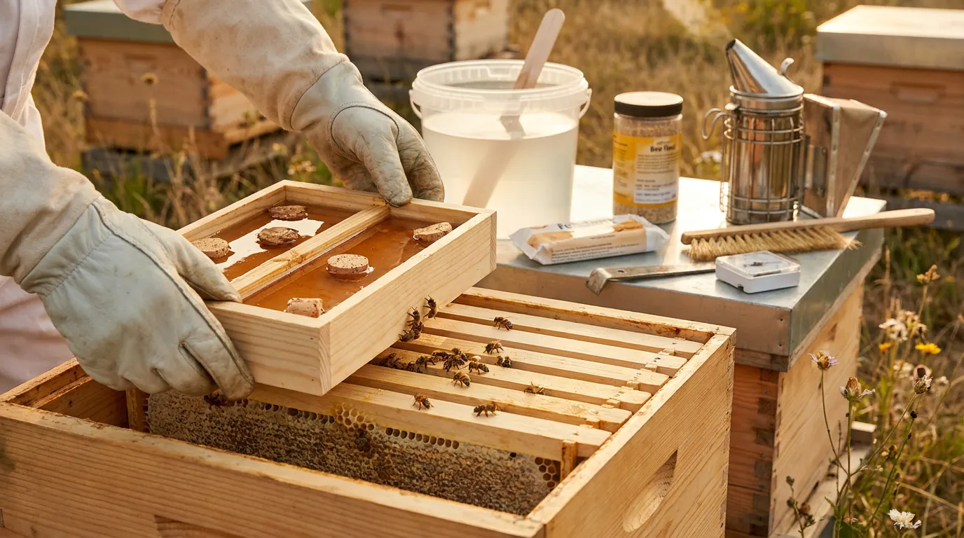 bienenfüttern in der bienenbeute