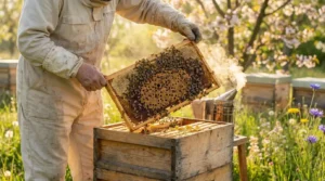 imker am bienenvolk