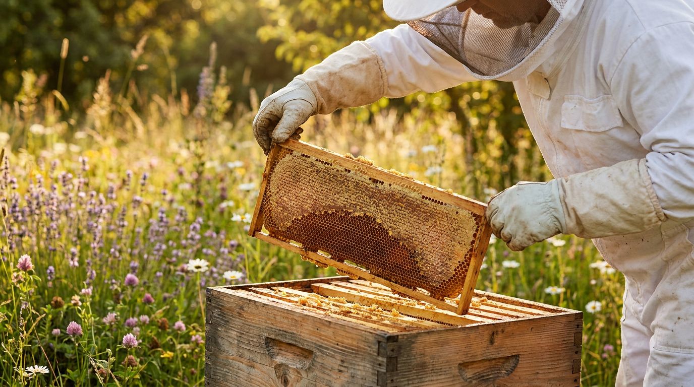 honig aus der wabe an einem rähmchen